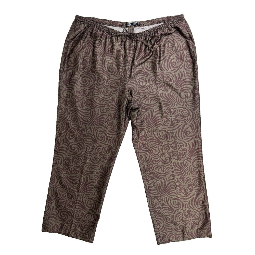 Peruvian Collection Relaxed Drawstring Waist Pants Straight Leg Brown Floral XL